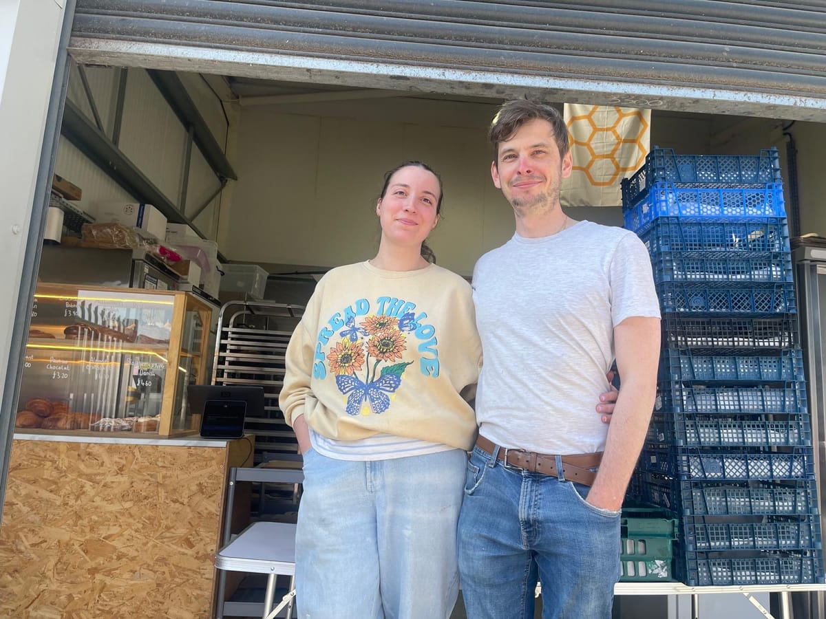 Emilie and Sam Oldham outside the new bakery café on Market Street