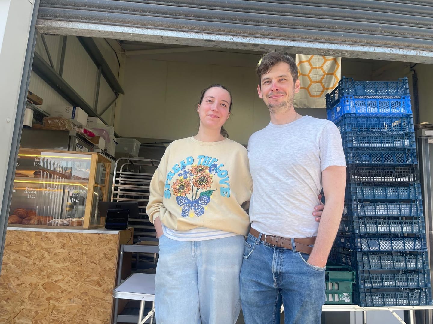 Emilie and Sam Oldham outside the new bakery café on Market Street