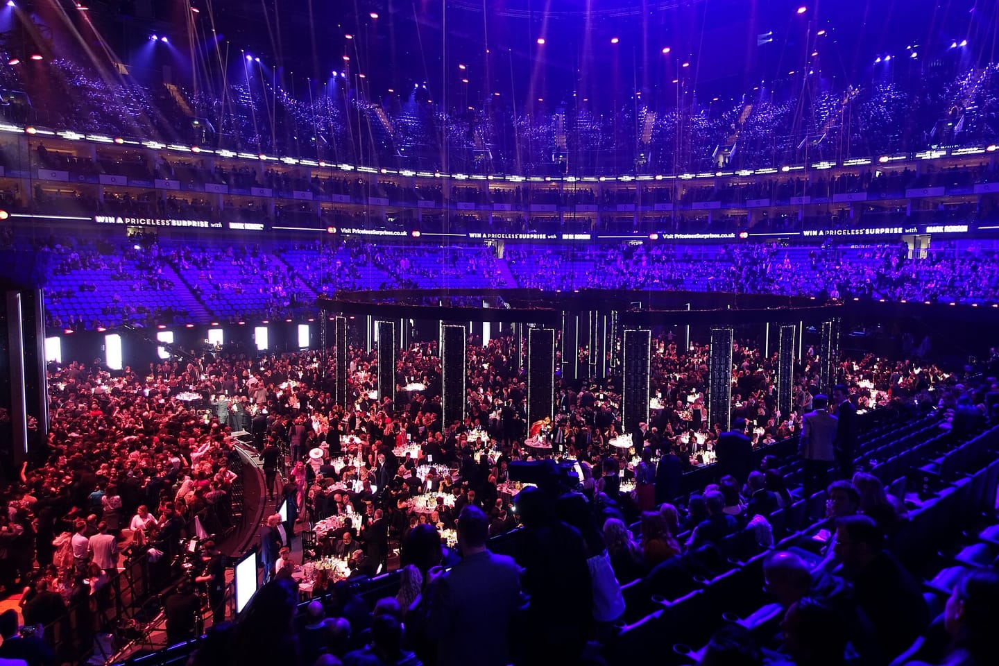 The O2 Arena in London on the evening of Brit Awards 2016