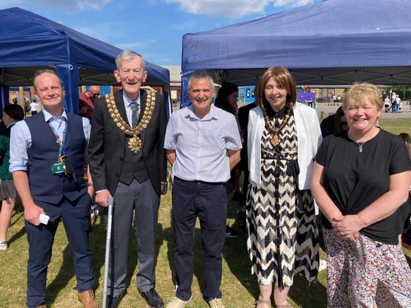 Mayor of Bolton David Chadwick, second from left, pictured with former Westhoughton town mayor Neil Maher, centre, and others at the Green Festival
